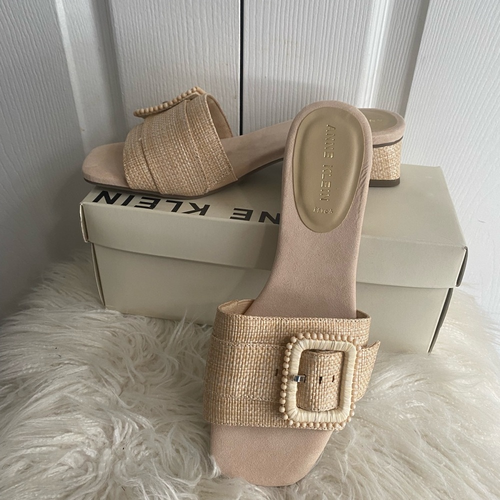 Anne Klein Nessa Women's Dress Cream Slide Sandals